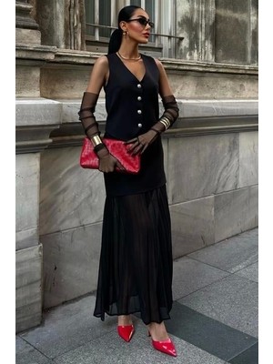 Defy Moda Yelek ve Pilise Etekli Premium Takım 10096