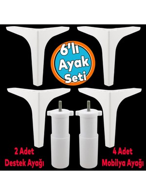 Mobilya Tv Ünitesi Konsol Koltuk Kanepe Destek Ayağı 17 cm Beyaz Ayakları M8 Destek 6'lı Set