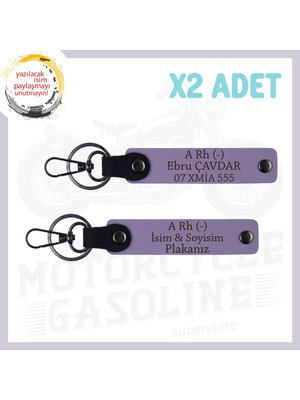 Mor Menekşe, Motor Tutkununa Armağan Isim Plaka ve A - Kan Grubu Yazılı Özel Üretim 2'li Anahtarlık