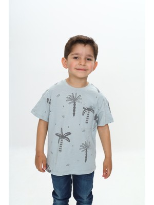 Toontoy Erkek Çocuk Göğsü Cepli Palmiye Baskılı Tişört