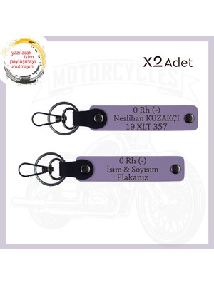 Mor Menekşe, Motor Tutkununa Armağan Isim Plaka ve 0 - Kan Grubu Yazılı Özel Üretim 2'li Anahtarlık