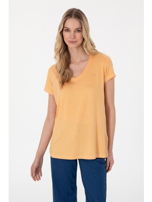 U.S. Polo Assn. Kadın Turuncu V Yaka Basic Tişört 50300829-VR202