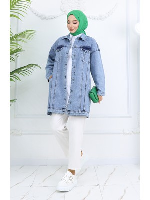 Sefa Merve Oversize Kot Ceket 2746-02 Açık Mavi