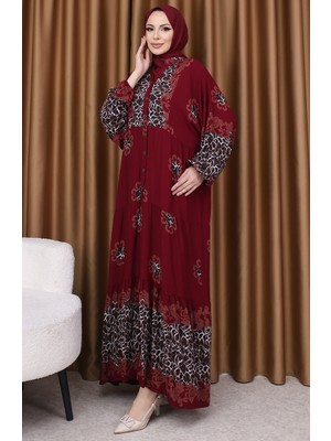 Leopar Garnili Desenli Elbise 5576-04 Bordo