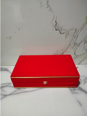 Dm Porselen Tepsili 2 Kişilik Fincan Takımı Için Kadife Kutu Kırmızı