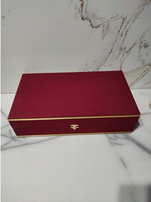 Dm Porselen Tepsili 2 Kişilik Fincan Takımı Için Kadife Kutu Bordo