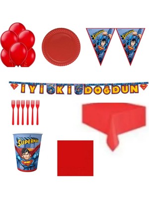 Süperman 8  Kişilik Ekonomik Doğum Gümü Sofra Seti, Masa Süsleme Seti