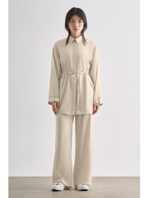 Mizalle Bej Rengi Rahat Kesim Geniş Paçalı Modal Pantolon