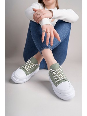 Yeşil Kadın Yüksek Taban Dama Desenli Günlük Ayakkabı