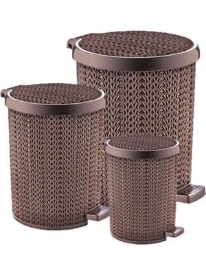 Örgü Desenli Pedallı Çöp Kovası 3 'lü Set