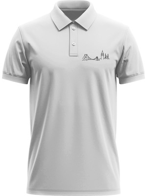 Erkek Slim Fit Dar Kesim Pamuklu Yumuşak Doku Nefes Alan Kumaş Istanbul Baskı Polo Yaka Tişört
