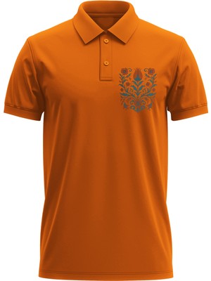 Erkek Slim Fit Dar Kesim Pamuklu Yumuşak Doku Nefes Alan Kumaş Çini Baskı Polo Yaka Tişört