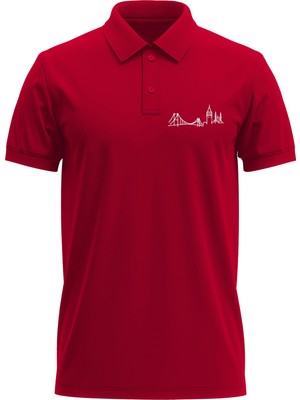 Erkek Slim Fit Dar Kesim Pamuklu Yumuşak Doku Nefes Alan Kumaş Istanbul Baskı Polo Yaka Tişört