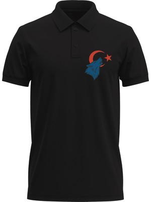 Erkek Slim Fit Dar Kesim Pamuklu Yumuşak Doku Nefes Alan Kumaş Kurt Baskı Polo Yaka Tişört