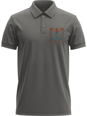 Erkek Slim Fit Dar Kesim Pamuklu Yumuşak Doku Nefes Alan Kumaş Çini Baskı Polo Yaka Tişört