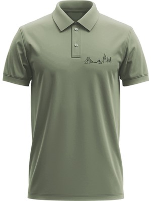 Erkek Slim Fit Dar Kesim Pamuklu Yumuşak Doku Nefes Alan Kumaş Istanbul Baskı Polo Yaka Tişört