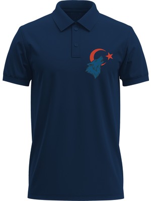 Erkek Slim Fit Dar Kesim Pamuklu Yumuşak Doku Nefes Alan Kumaş Kurt Baskı Polo Yaka Tişört