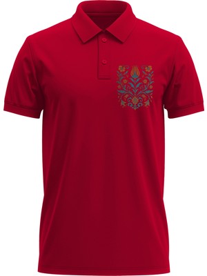 Erkek Slim Fit Dar Kesim Pamuklu Yumuşak Doku Nefes Alan Kumaş Çini Baskı Polo Yaka Tişört