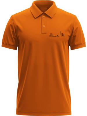 Erkek Slim Fit Dar Kesim Pamuklu Yumuşak Doku Nefes Alan Kumaş Istanbul Baskı Polo Yaka Tişört