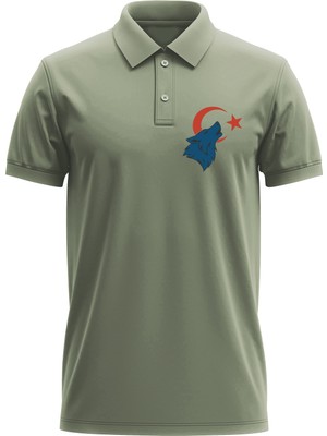 Erkek Slim Fit Dar Kesim Pamuklu Yumuşak Doku Nefes Alan Kumaş Kurt Baskı Polo Yaka Tişört