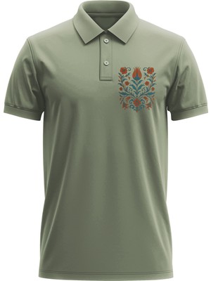 Erkek Slim Fit Dar Kesim Pamuklu Yumuşak Doku Nefes Alan Kumaş Çini Baskı Polo Yaka Tişört