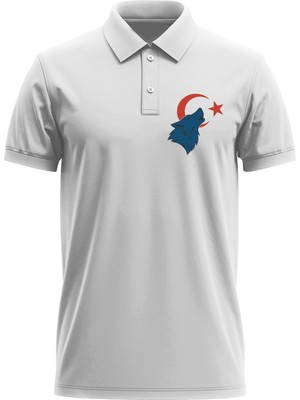 Erkek Slim Fit Dar Kesim Pamuklu Yumuşak Doku Nefes Alan Kumaş Kurt Baskı Polo Yaka Tişört