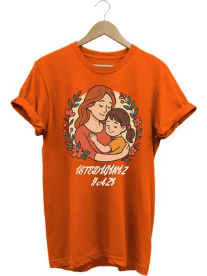 Anneler Günü Temalı Turuncu  Özel Tasarım Kişiselleştirilebilir %100 Pamuk Kadın T-Shirt