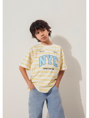 Mavi Nyc Baskılı Çizgili Sarı Tişört 6610267-89179
