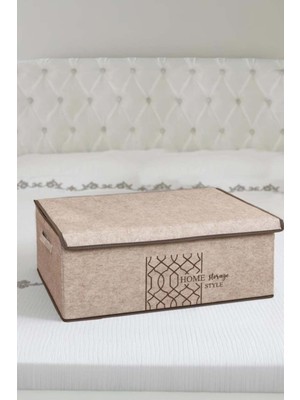 Keçe Kapaklı Çok Amaçlı Baza Saklama Kutusu, Hurç, Bej, 50 x 40 x 19  cm , 38 Litre