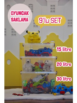 Plastik Kilitli Kapaklı Yatay Oyuncak Saklama Kutusu (15-20-30) 3 Lü Set