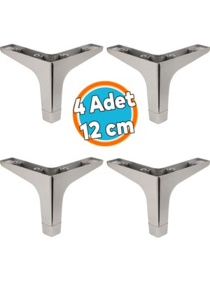 Nzb Mobilya Kanepe Sehpa Tv Ünitesi Koltuk Ayağı 12 cm Parlak Krom Baza Ayak 4 Adet