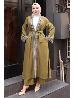 Etnik Desenli Kimono Takım Haki 19251