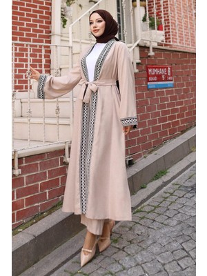 Etnik Desenli Kimono Takım Bej 19251