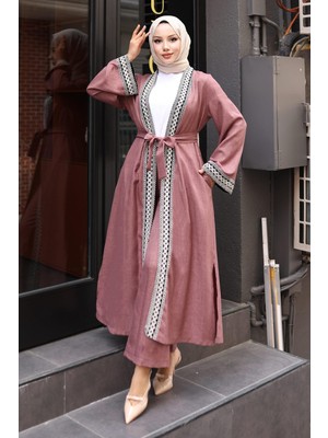 Etnik Desenli Kimono Takım Gül Kurusu 19251