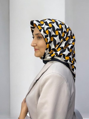 L'awilia Lawilia Siyah Turuncu Karma Desen Tivil İpek Eşarp 31692 - 153