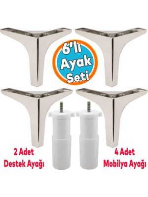 Mobilya Tv Ünitesi Koltuk Kanepe Destek Ayağı 14 cm Krom Baza Ayakları M8 Destek 6'lı Set