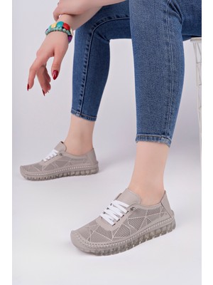 Tarçın Ayakkabı Hakiki Deri Silver Gri Baskı Kadın Deri Casual Ayakkabı TRC162-8004