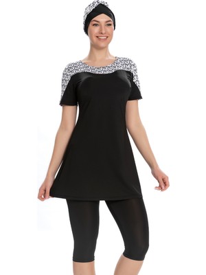 Kısa Kollu Yarı Kapalı Tesettür Mayo 203-01 Siyah