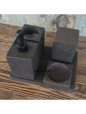 Bazalt Siyah 5/li Kare Banyo Seti