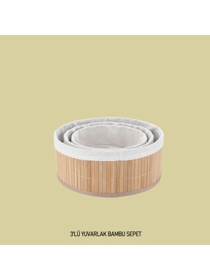 3'lü Bambu Yuvarlak Bambu Sepet