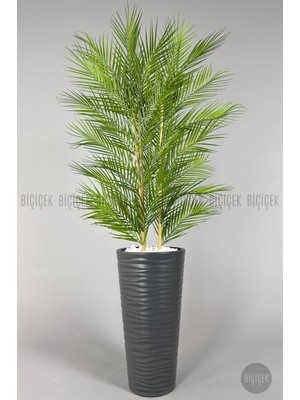 Yapay Areka Ağacı Palmiye Ağacı 33 Yapraklı Bambu Gövdeli Beyaz Kumsal Saksı Salon Çiçeği 150CM