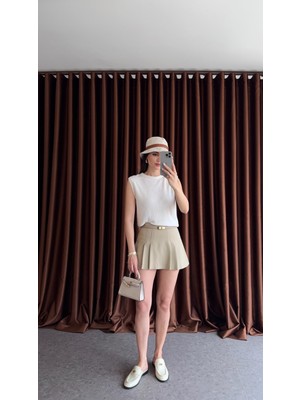 Taupe Pileli Etek