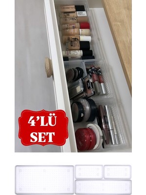 Teknotrust Bade 4'lü Çekmece İçi Organizer 1+1+2 - Kozmetik Takı Makyaj Organizeri Çekmece İçi Düzenleyici