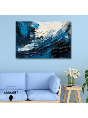 Tekli Yatay Kanvas Duvar Tablosu Soyut Lacivert Siyah Yağlı Boya Deseni