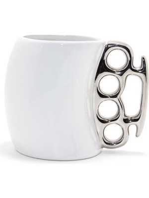 Porselen Muşta Tasarımlı Kupa Bardak Gümüş Renk