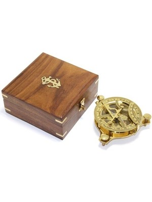 Ahşap Kutulu El Yapımı Pirinç Güneş Saati ve Pusula