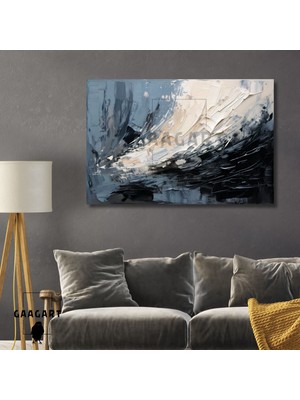 Tekli Yatay Kanvas Duvar Tablosu Soyut Siyah Gri Beyaz