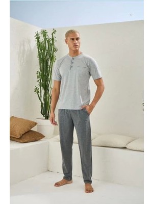 Erkek 2090 Erkek  Midi Yaka Pijama Takım