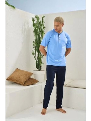 Erkek 2104 Erkek  Midi Yaka Pijama Takım