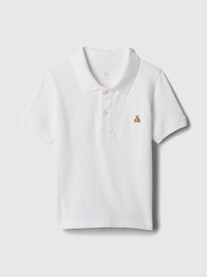 Gap Erkek Bebek Beyaz Brannan Bear İşlemeli Pique Polo Yaka T-Shirt